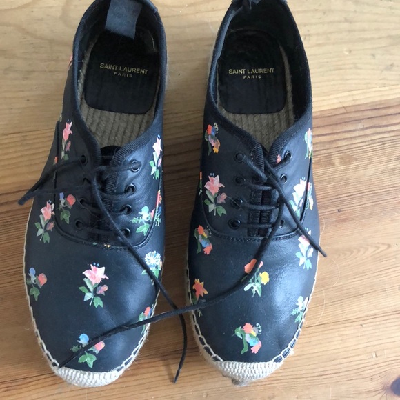 Saint Laurent Black Floral Lace Up Espradrille - Picture 3 of 7